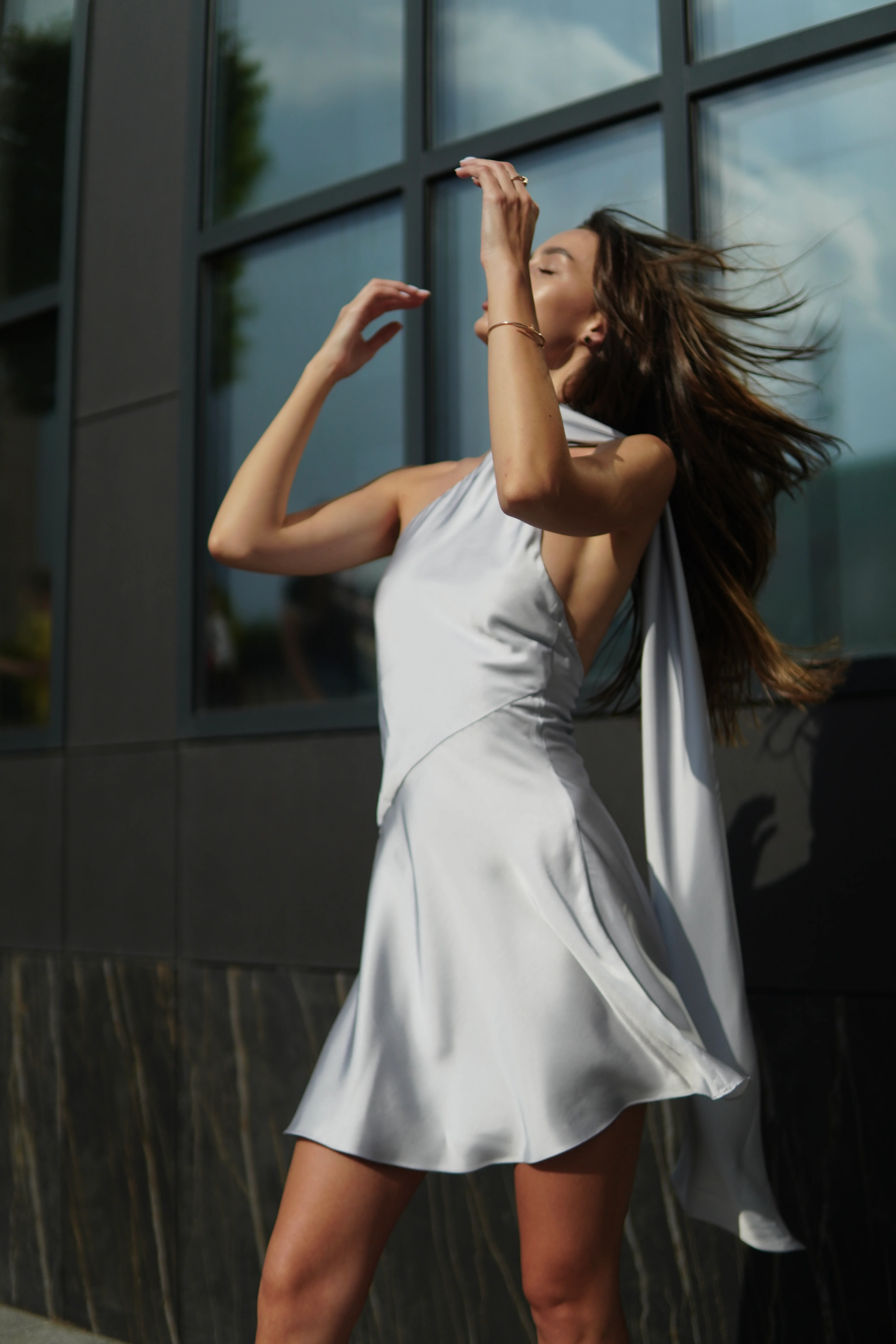 What to pack for a luxury vacation in Europe silk satin halter neck mini dress Bree outfit