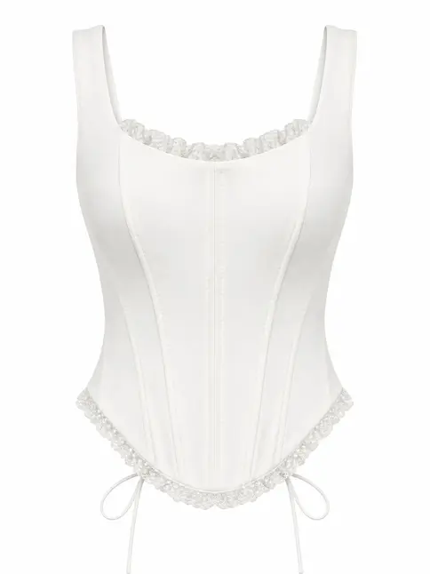 White corset top with lace trim by REPULO’S