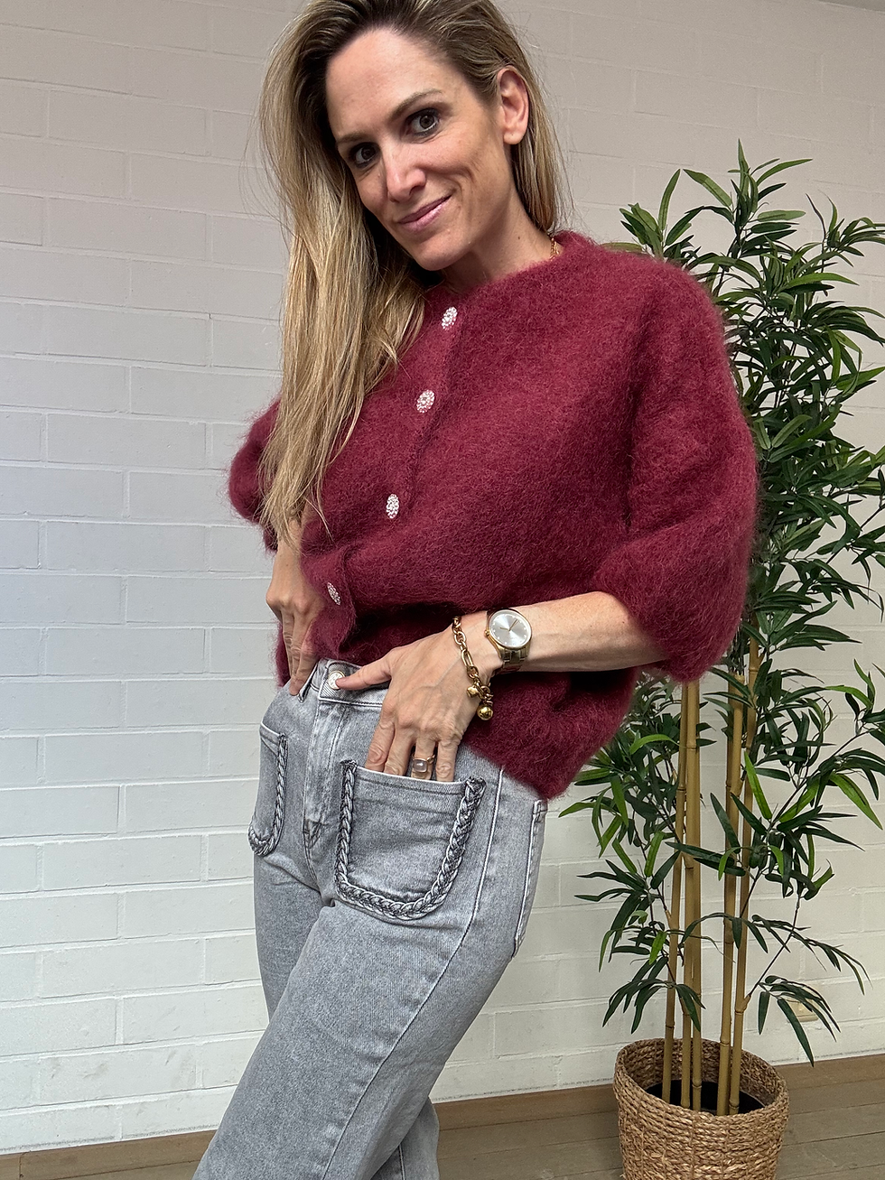 Pull/Gilet Mohair Strass Bordeaux