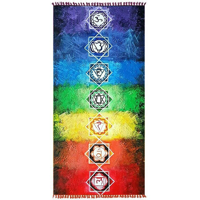 Thumbnail: Tassel Striped Floor Mat Meditation Rainbow Chakra Tapestry