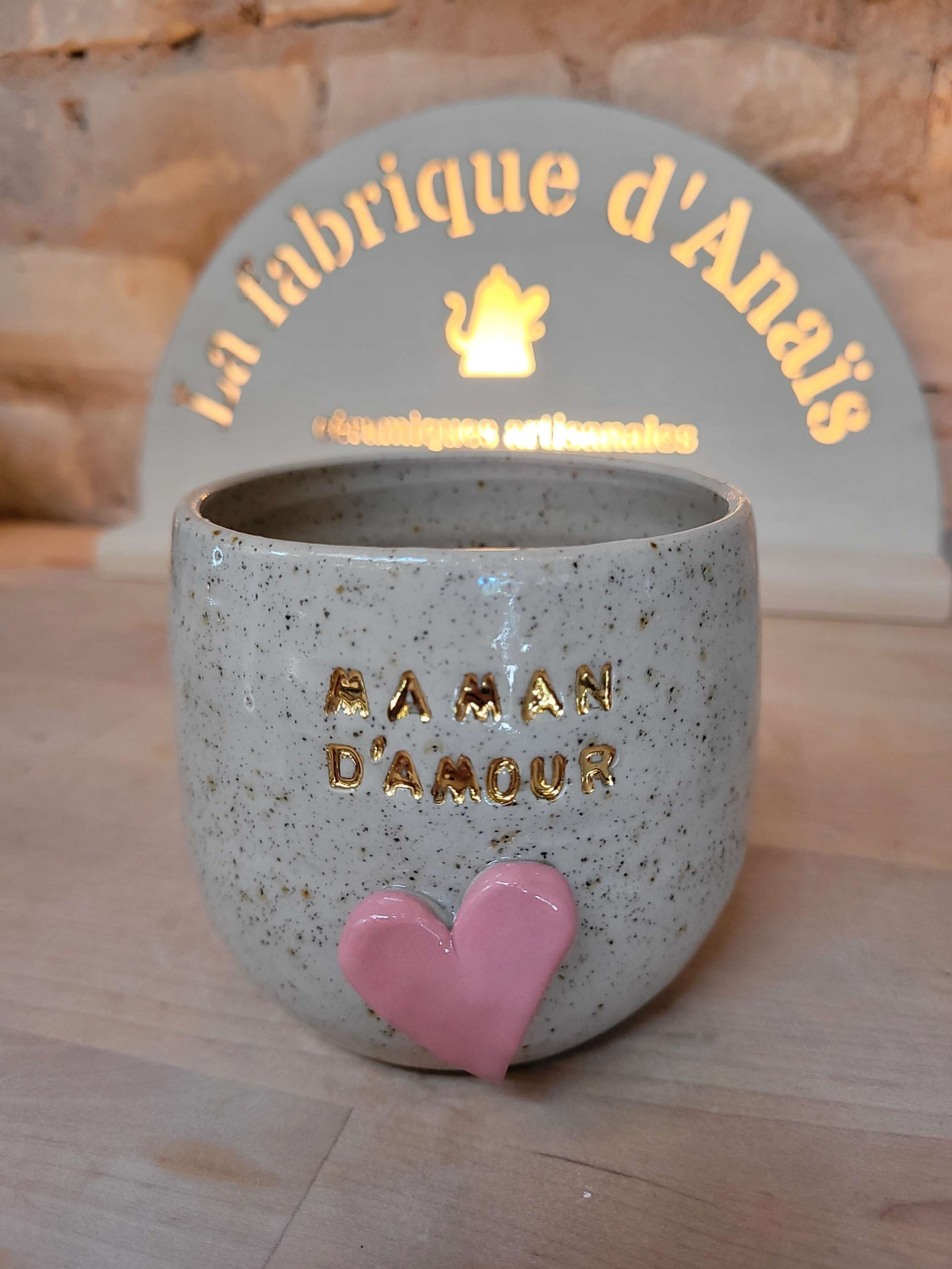 Tasse-Bol en grès moucheté * Maman d'Amour à l'or fin