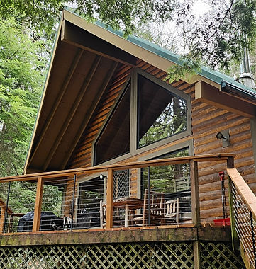 Elevated Riverview Chalet back Deck with views of the Sandy River