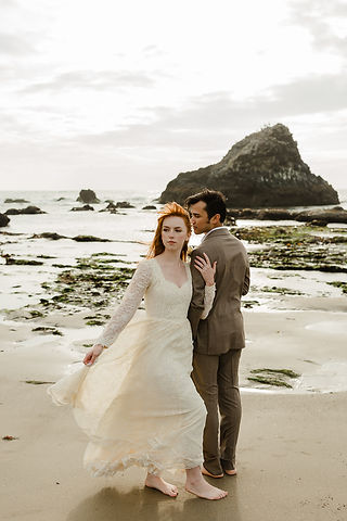 Elopement couple portrait during coastal wedding at Seal Rock in Oregon