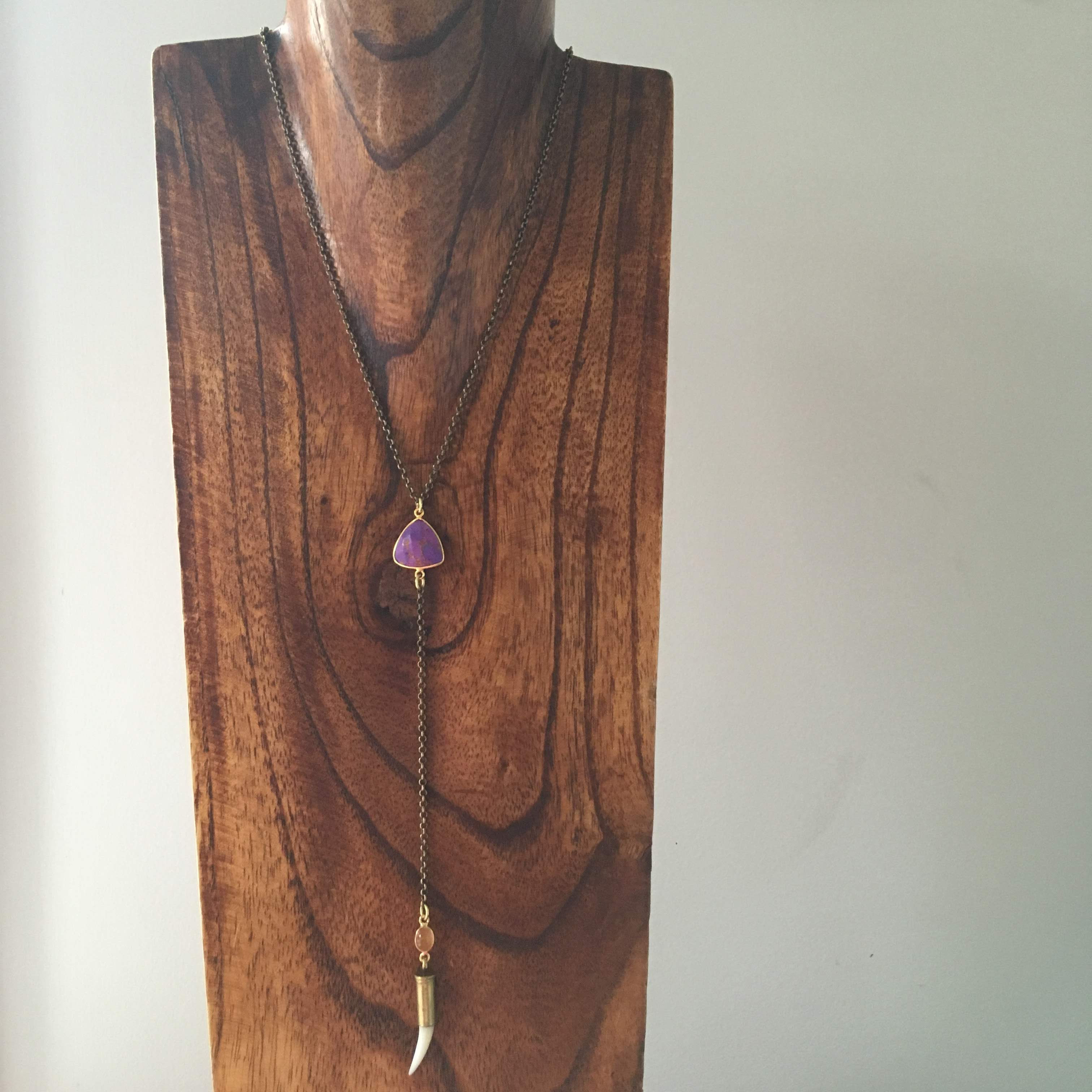 purple turquoise and carnelian classic 2 stone drop necklace