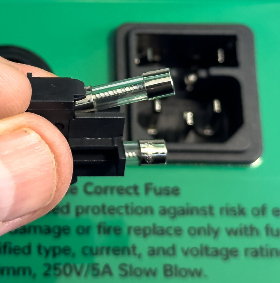 Fuses tilted out of the Schaffner fuse holder