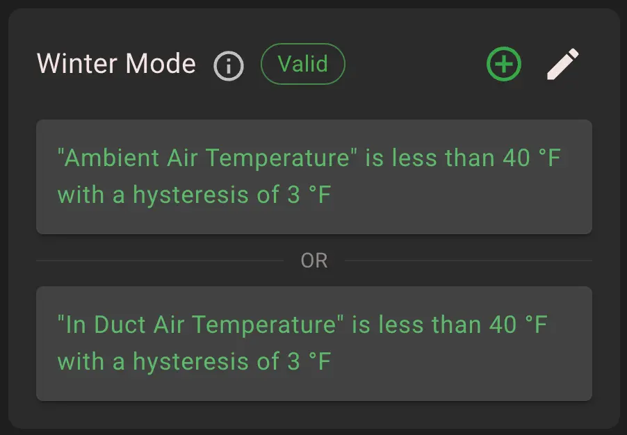 Fig 10: Automatic Dust Collector bags Winter antifreeze mode is triggered if temperature near the dust collector or temperature inside the duct drops to 40°F or less at either of the sensors.