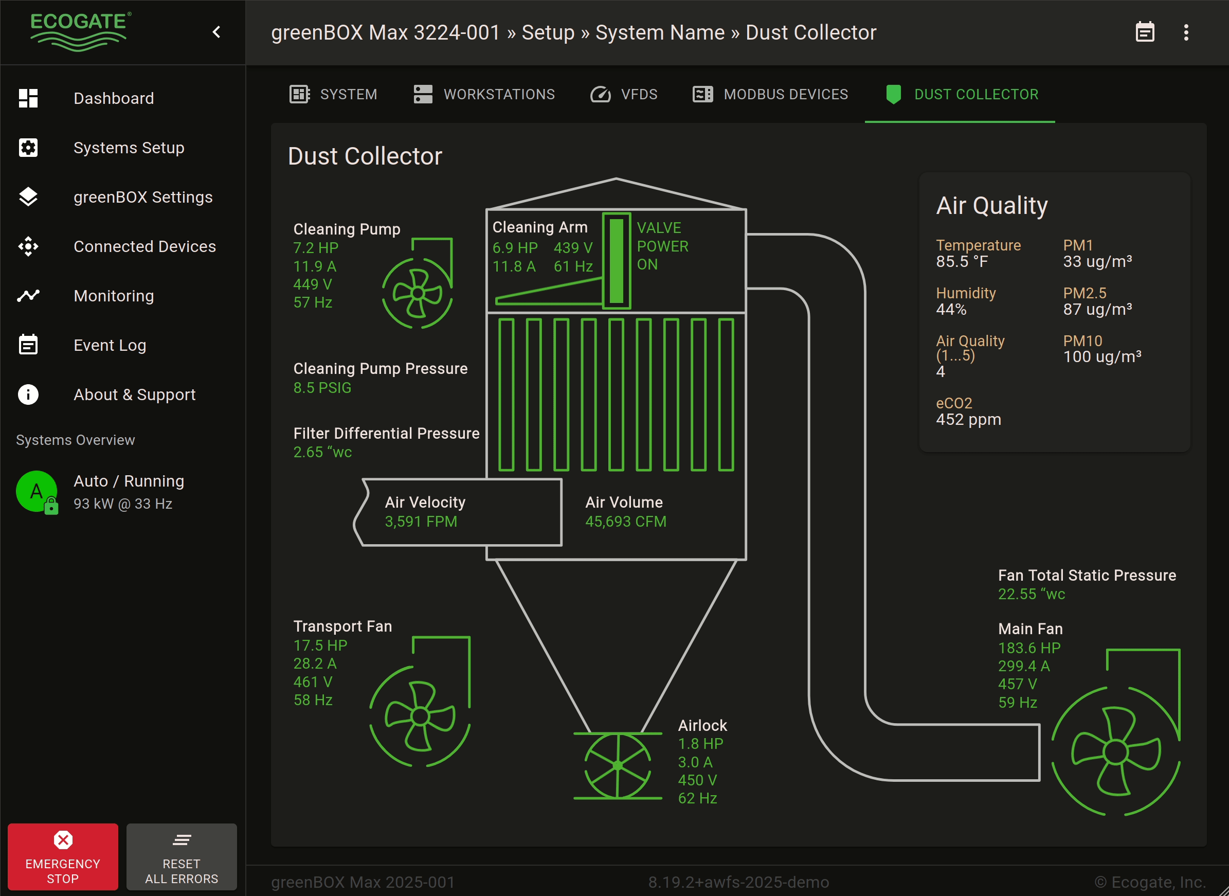 greenBOX User Interface - Dust Collector Controller