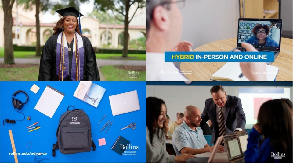 Screenshots from 4 Rollins College Professional Advancement streaming commercials
