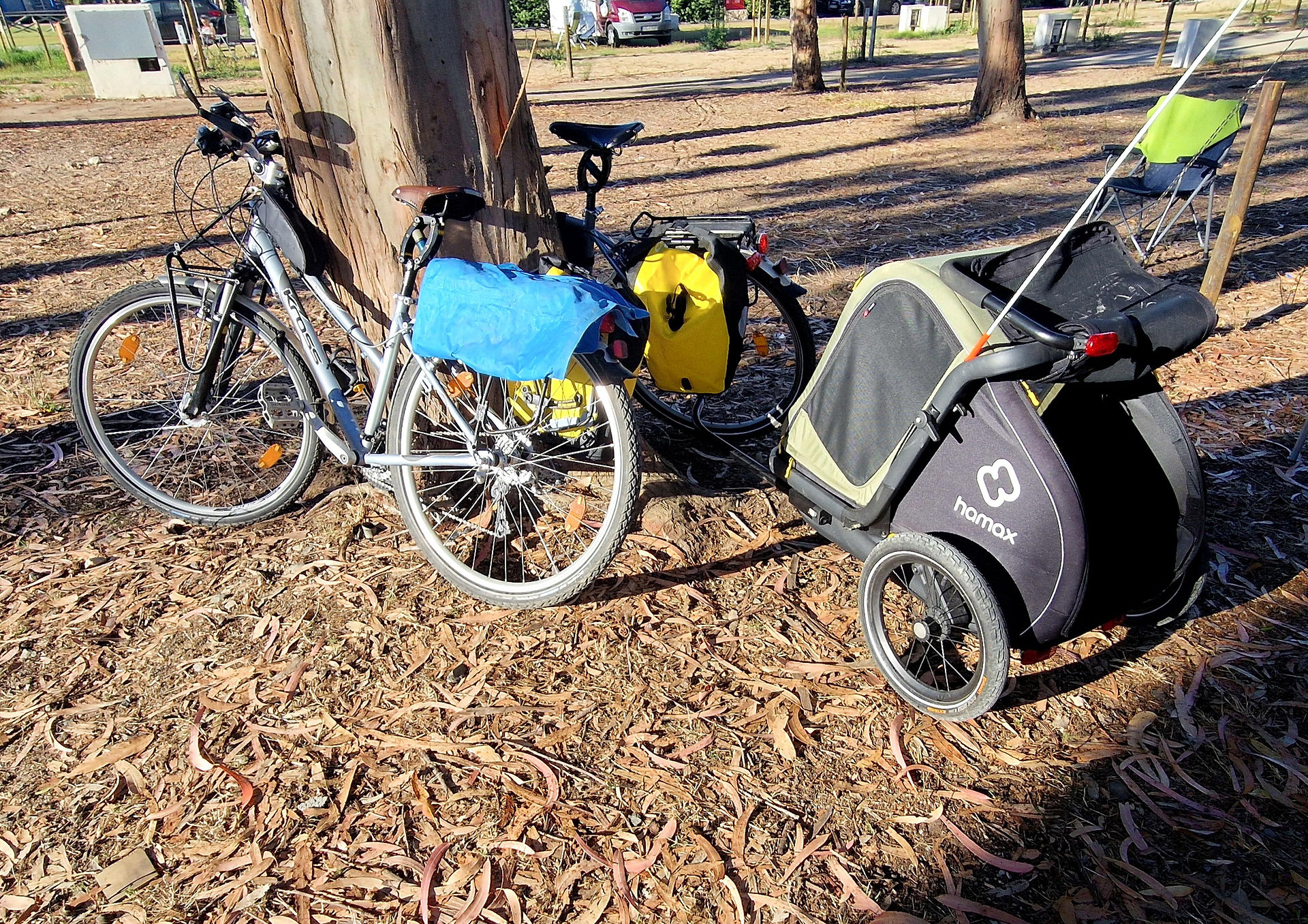 Parked for a break — full setup ready for the next stage of the ride