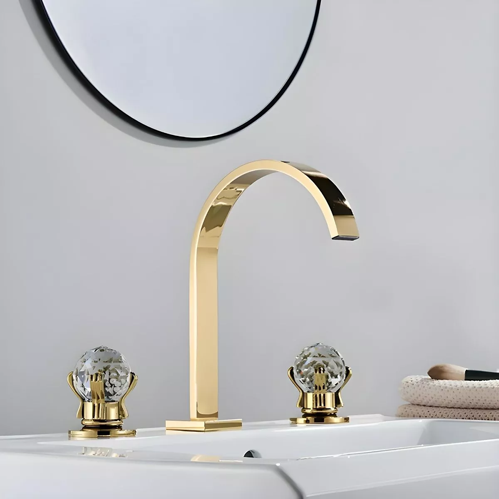 Miniatura: Linda torneira para banheiro ou lavabo com misturador duplo comando dourada brilhosa ouro com cristais três furos Lacqua