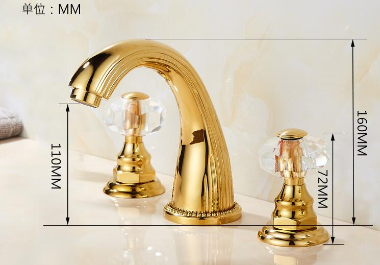 Miniatura: Torneira misturador duplo comando de luxo dourada com cristais banheiro lavabo ouro polido brilhoso