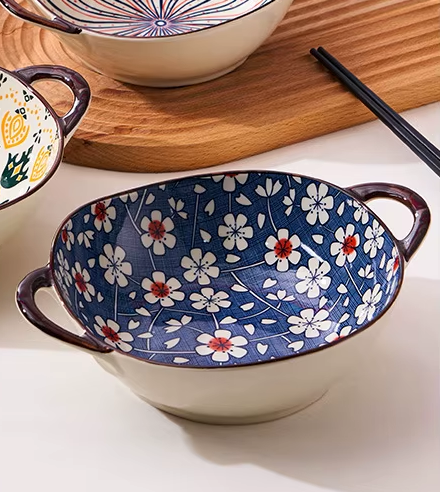 Miniatura: LINDO BOWL EM CERÂMICA ESTAMPADA SALADEIRA COM ALÇA ESTILO JAPONÊS #10