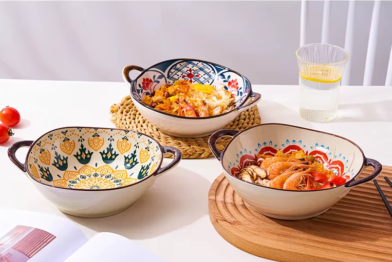 Miniatura: LINDO BOWL EM CERÂMICA ESTAMPADA SALADEIRA COM ALÇA ESTILO JAPONÊS #3