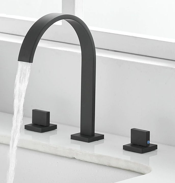 Miniatura: Torneira preta para banheiro ou lavabo misturador duplo comando três furos dois registros linda luxo