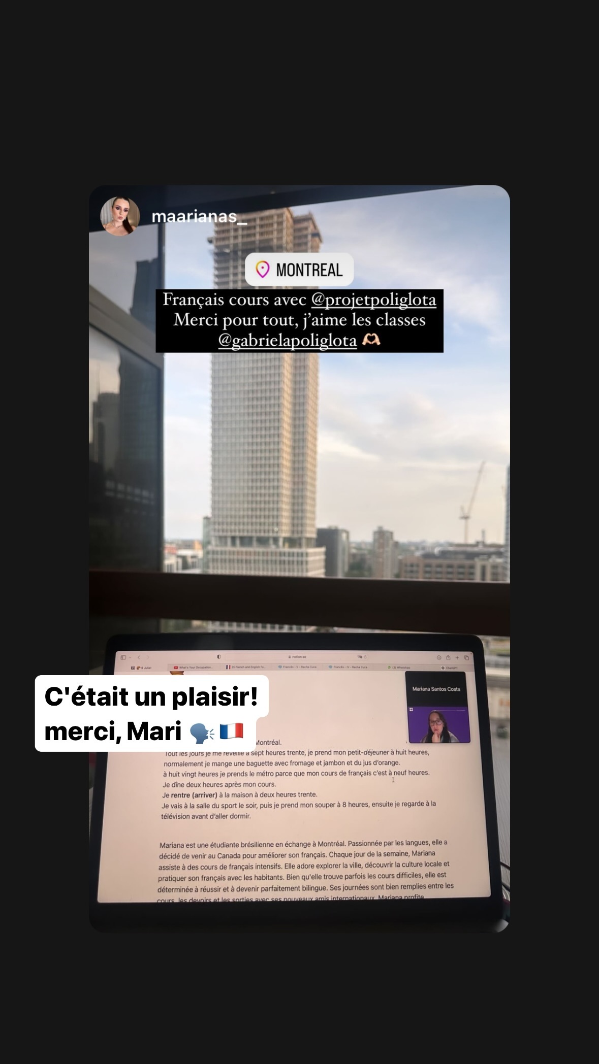 Depoimento de aluna