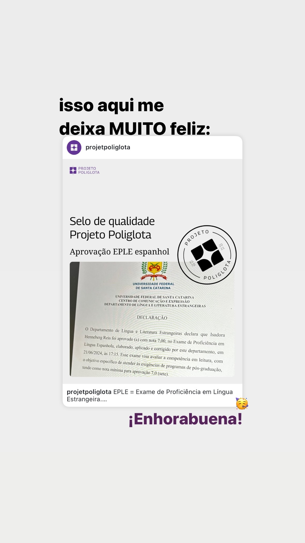 Depoimento de aluna