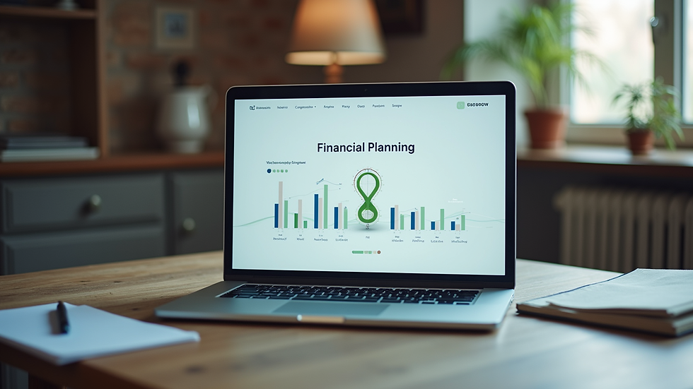 Eye-level view of a laptop with a financial planning website open