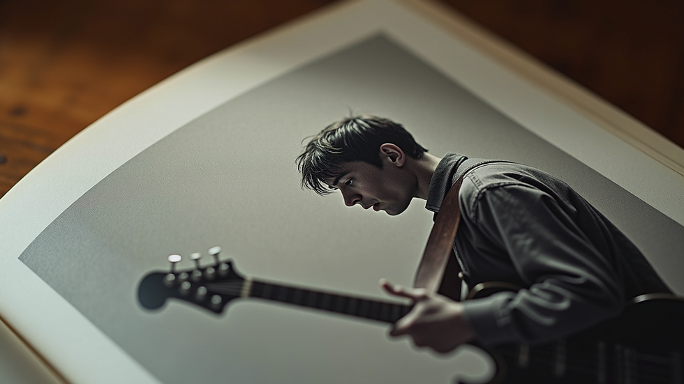 Close-up of graphic novel page showing a guitarist in action