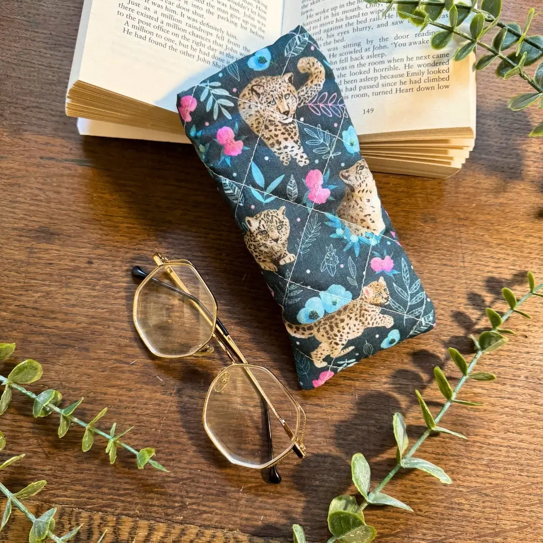 Snow Leopard Quilted Padded Fabric Glasses Case
