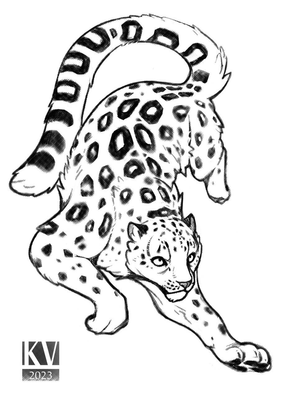 Artwork image of "Snow Leopard Jumping" by Katya Vasko
