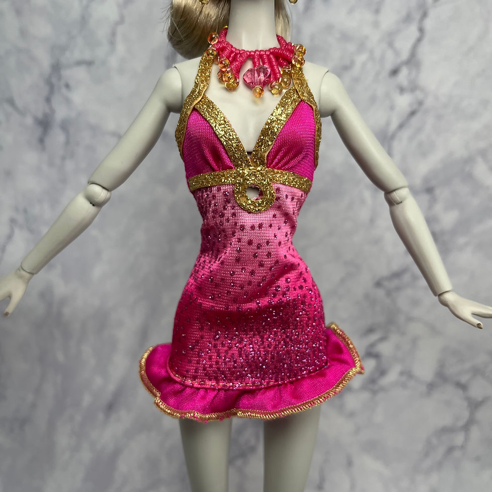 Thumbnail: Complete 11-12" Doll Outfit (2024) - 'Pink n Gold Night Out' Dress Outfit