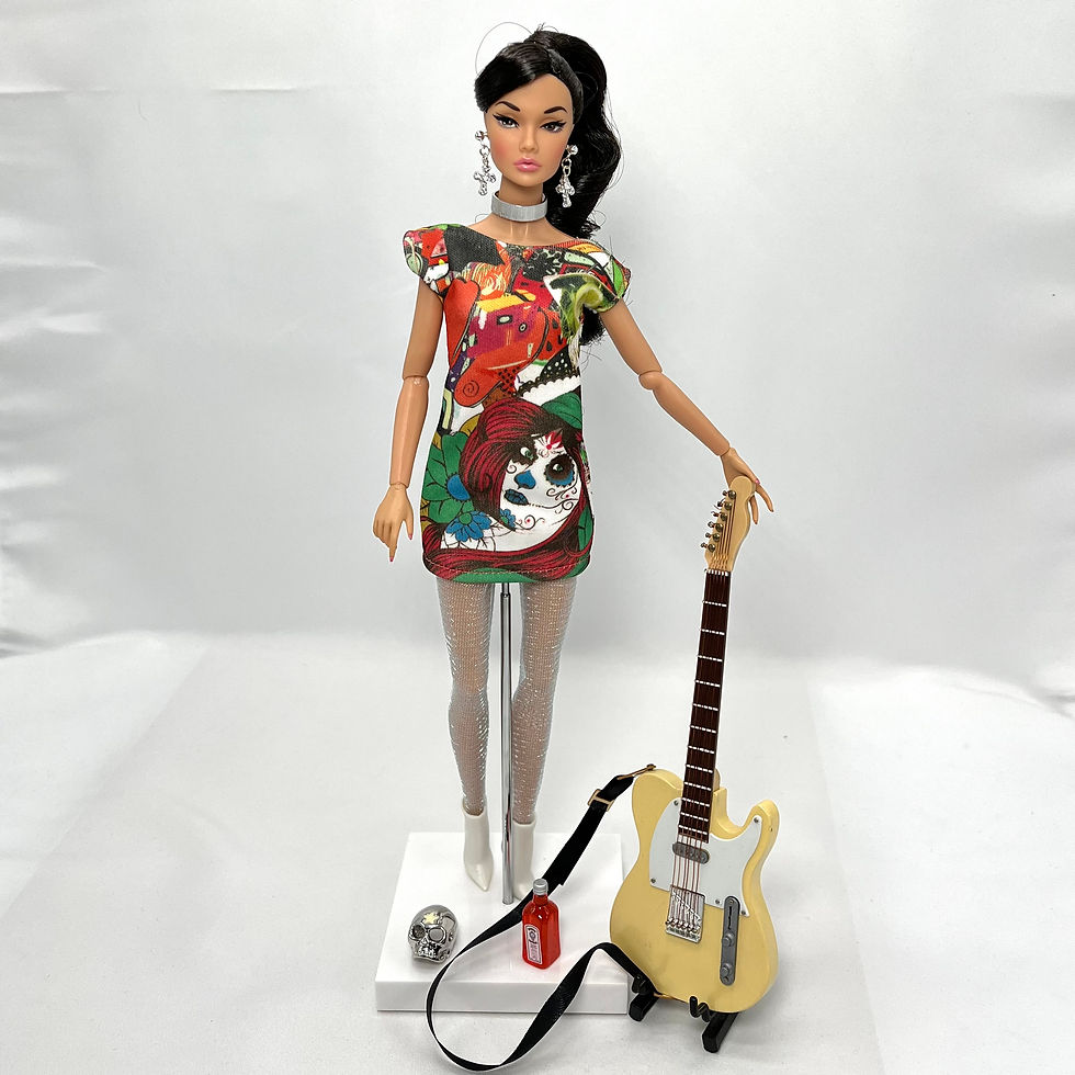 Thumbnail: Complete Doll Outfit (2023) - 'Dia De Rockstar' Print Dress Set