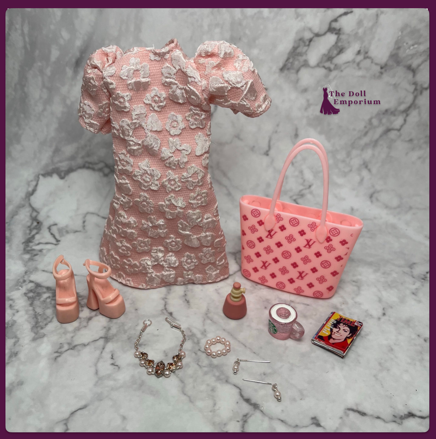Complete 11-12" Doll Outfit (2023) - 'A Little Pink' Dress, Bag, Shoes....