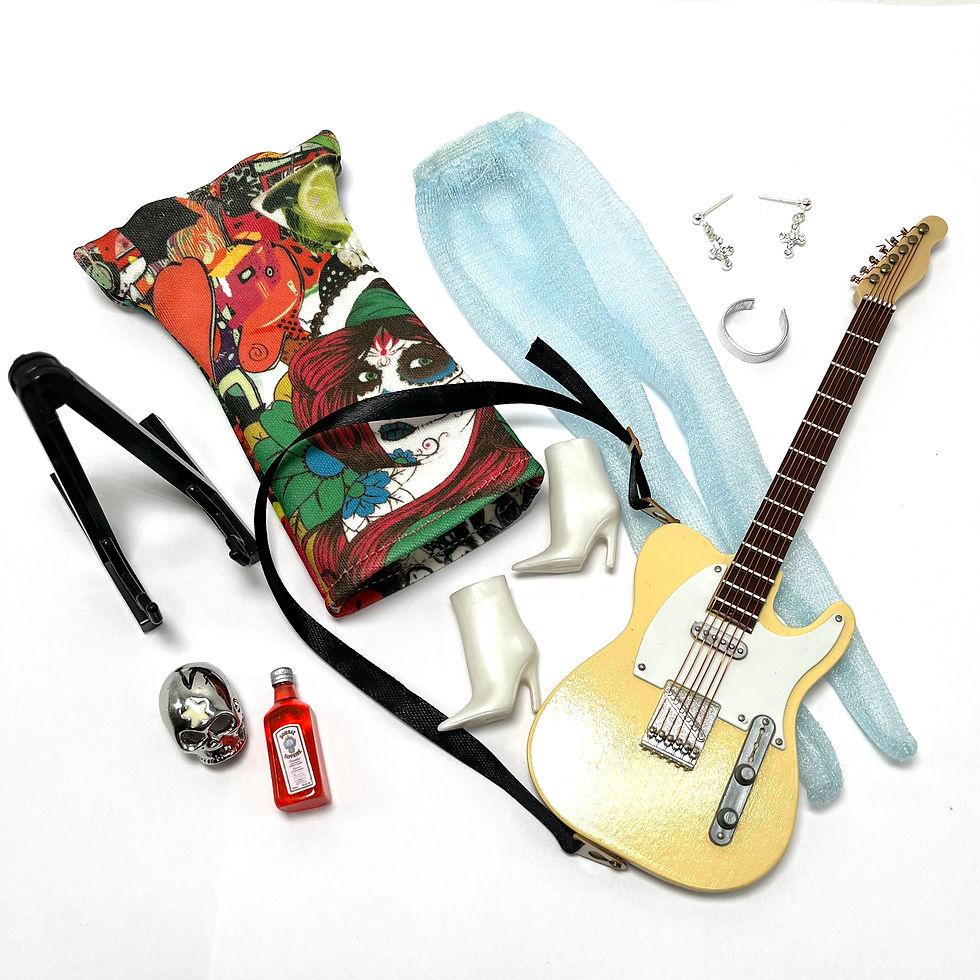 Thumbnail: Complete Doll Outfit (2023) - 'Dia De Rockstar' Print Dress Set