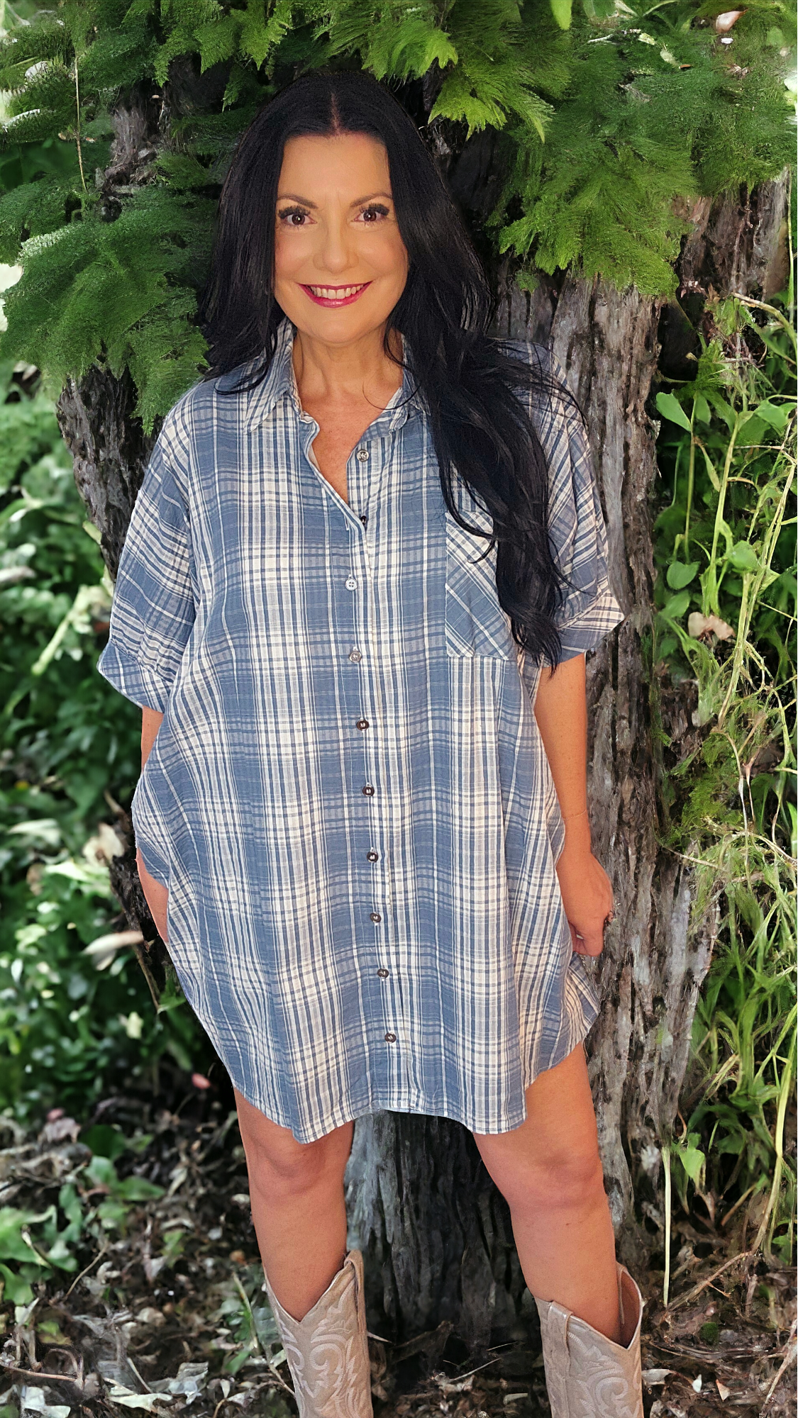 Take Me There Plaid Shirt Dress