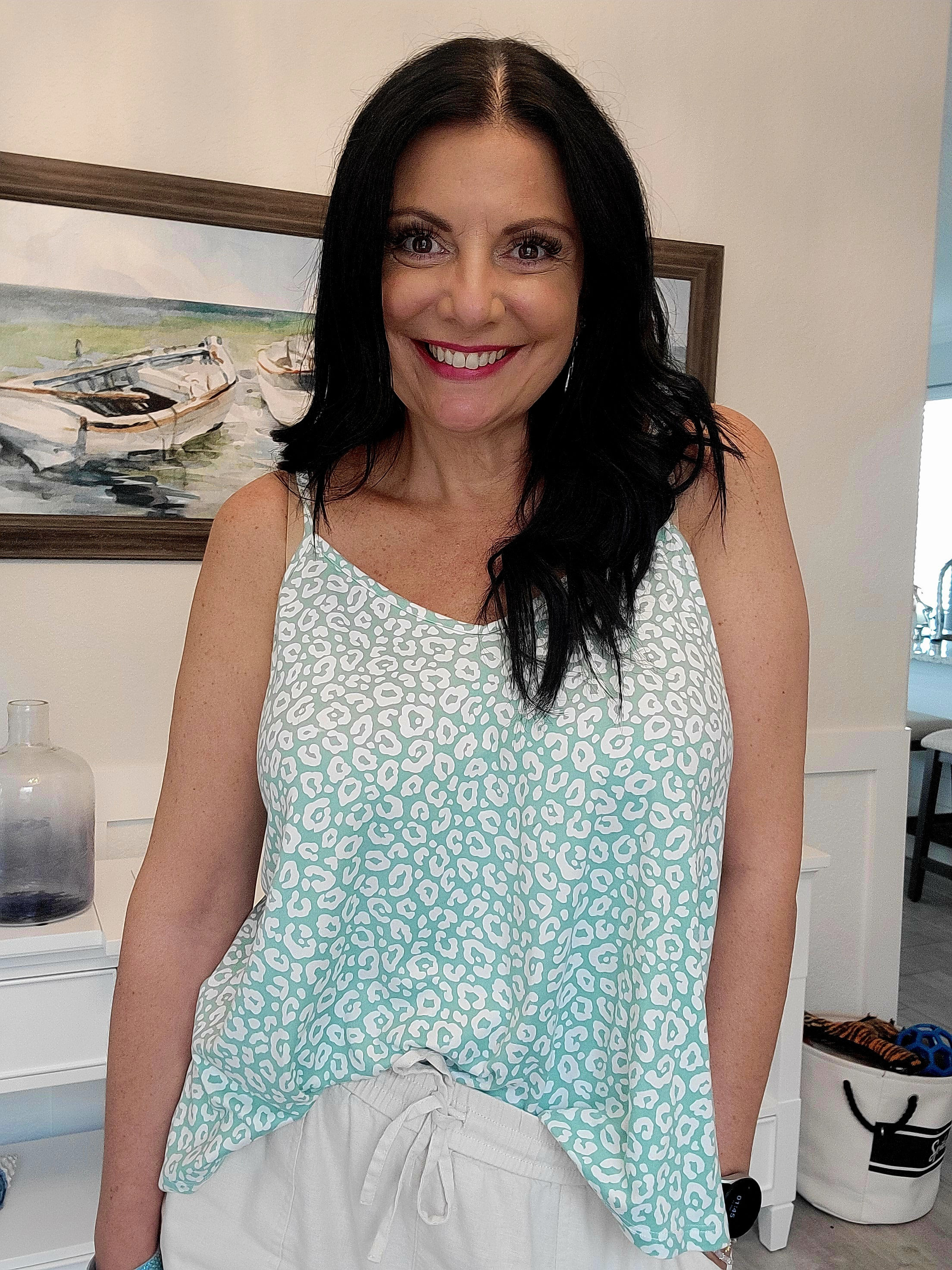 Jolie Cheetah Tank - Sage