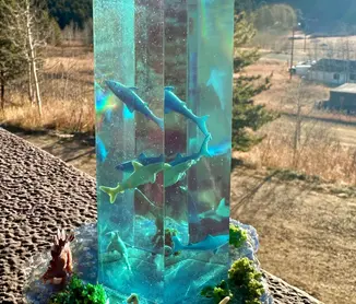 Elemental Orchard resin sun catcher blue waves shark ocean