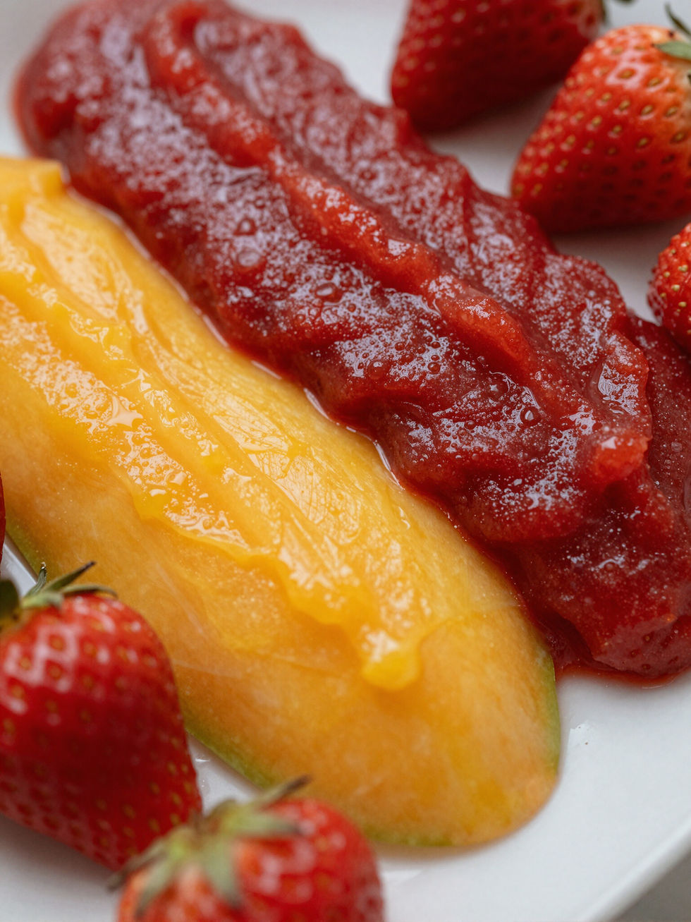 Strawberry and mango fruit purees for an event beverage menu