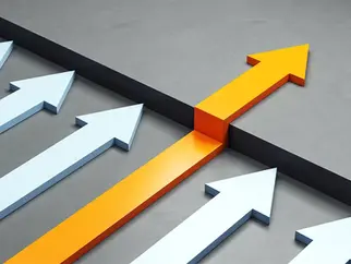 Arrows in a race with one advancing over a step, serving as a metaphor for breaking through stalled ecommerce growth