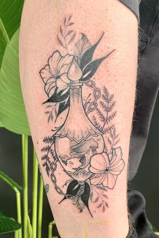 Rodent flask potion calf leg tattoo