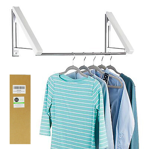 Brezio Wall Mount Clothes Hanger System, White/Chrome
