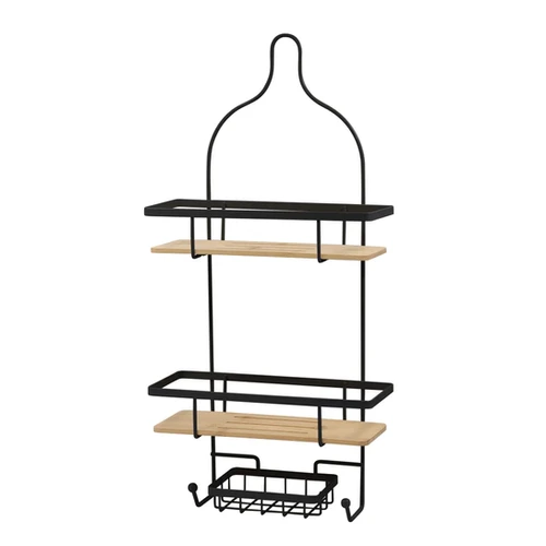 Matte Black - Shower Caddy with Bamboo Base