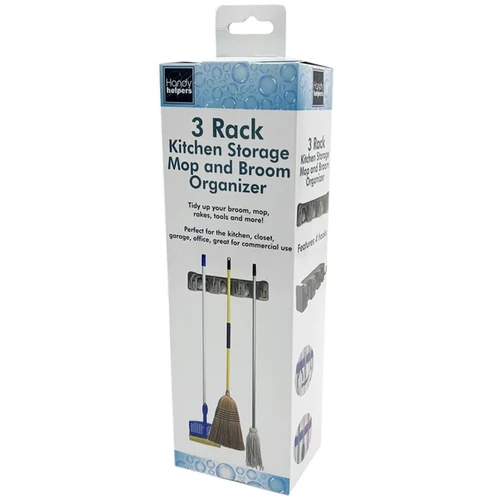 3 Rack Kitchen Storage Mop and Broom Organizer