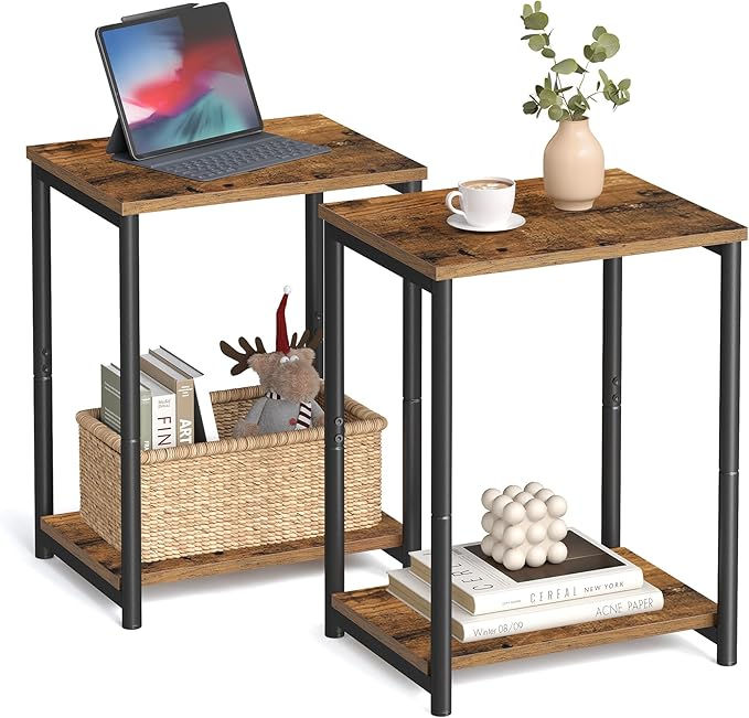 Thumbnail: Side Tables Set of 2 - Rustic Brown & Black