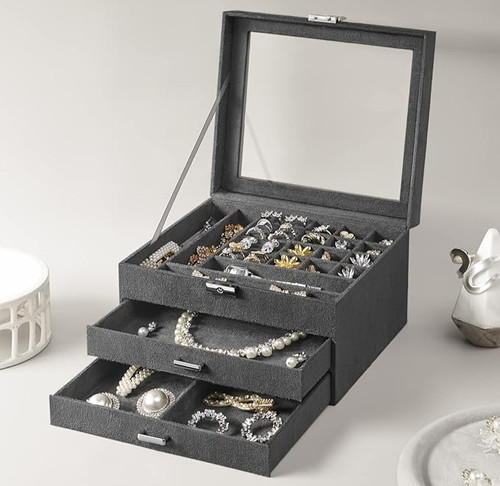 Lockable Jewellery Box Grey