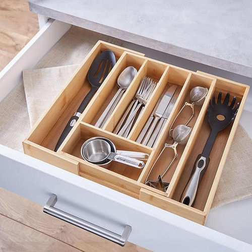 7 Compartment Expandable Bamboo + MDF Cutlery Tray