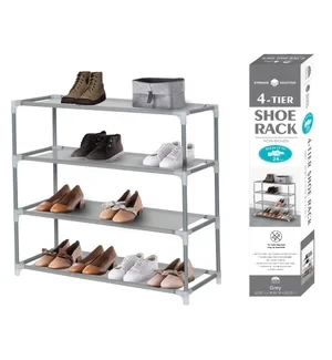 Grey - 4-Tier Non-Woven Shoe Rack