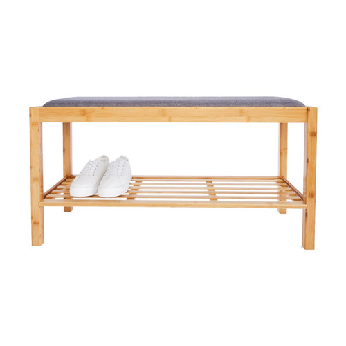 Bamboo Cushioned bench w/Shelf
