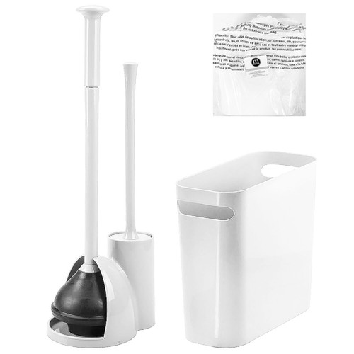 Rectangle Waste Can with Handles and Bowl Brush/Plunger