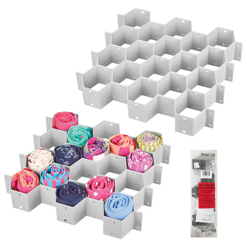 Honeycomb Drawer Organiser, 18 Section, 2 Pack Gray