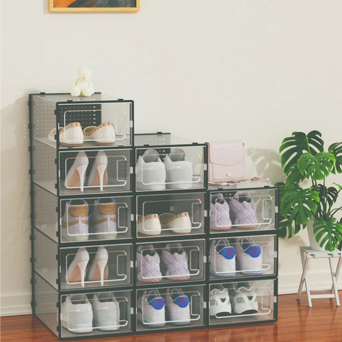 Black 12Pk Stackable Shoe Organiser