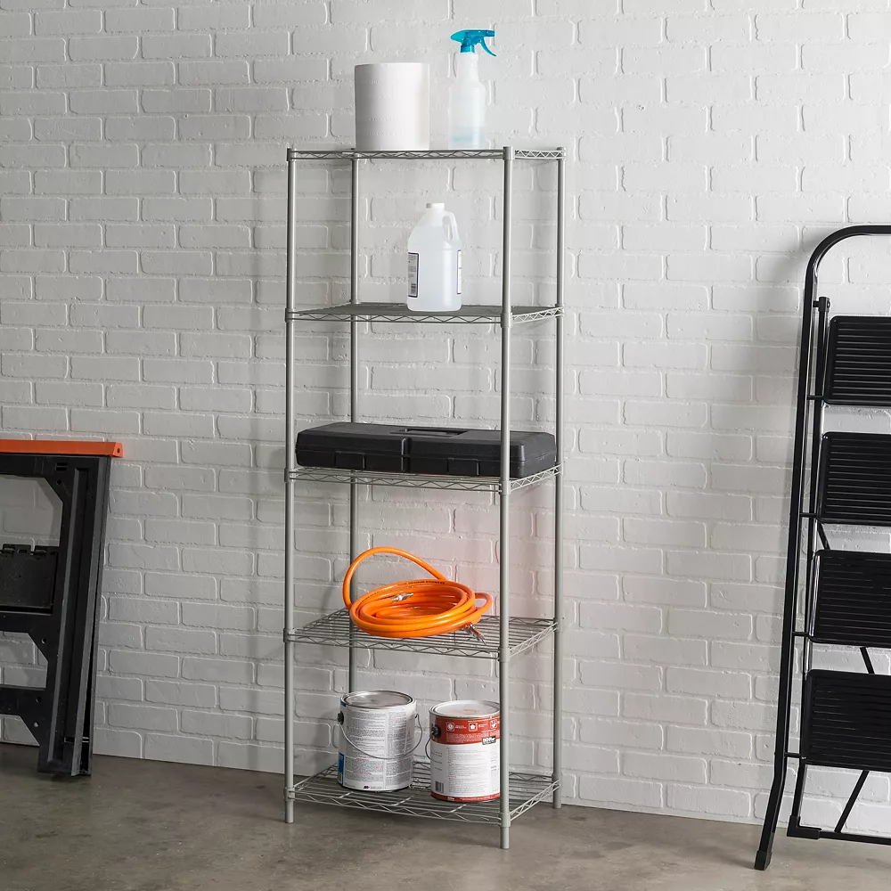 grey metal shelving