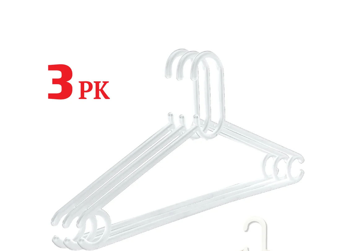 Hangers Plastic Heavy Duty White 3Pk