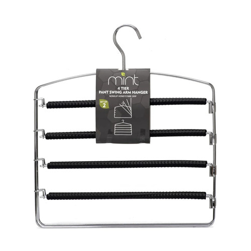 Black/Chrome S/2 4-Tier Pant Swing Arm Hanger