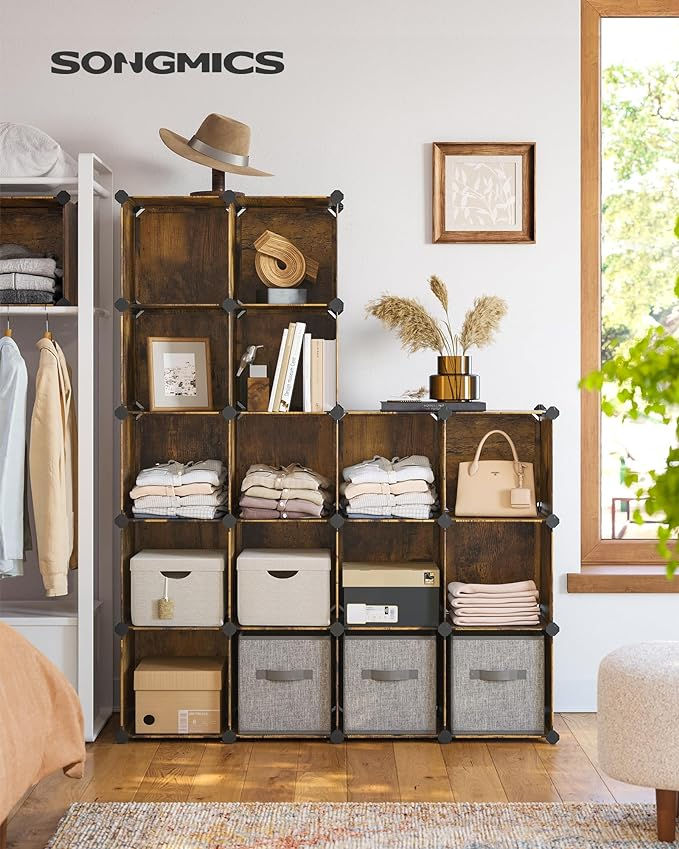 16 Cube Storage Organiser Rustic Brown