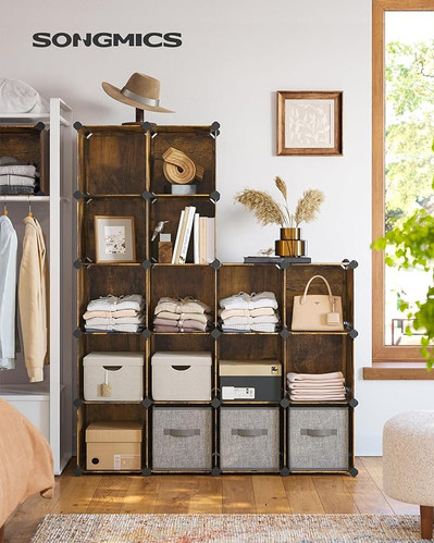16 Cube Storage Organiser Rustic Brown